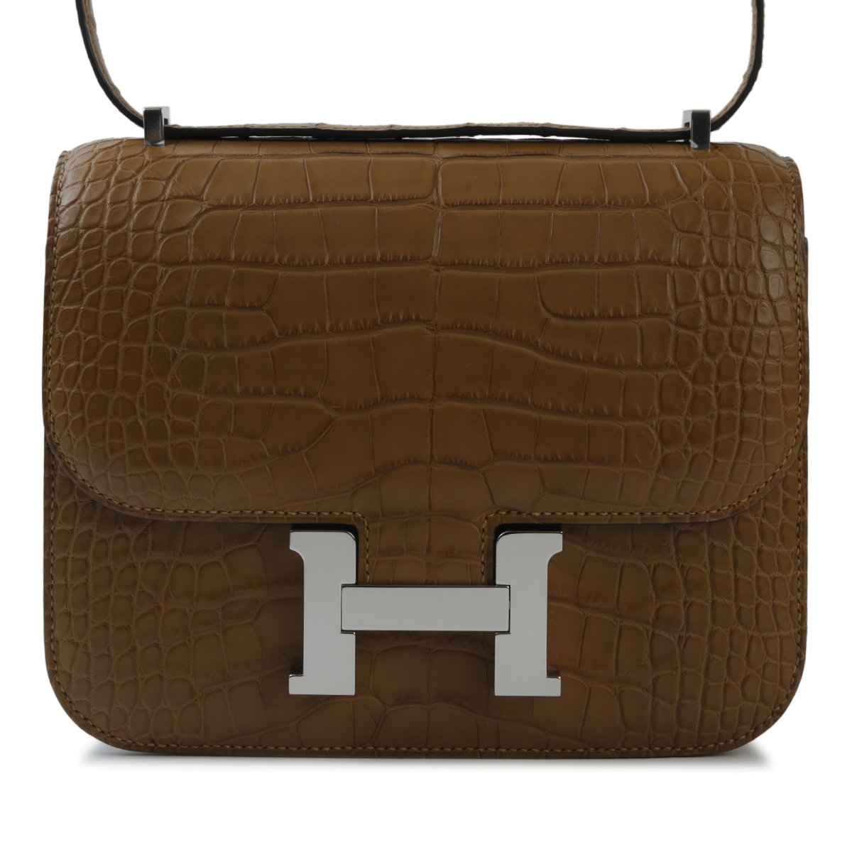HERMÈS Matte Alligator Constance Mini shoulder bag in Kraft with Palladium hardware