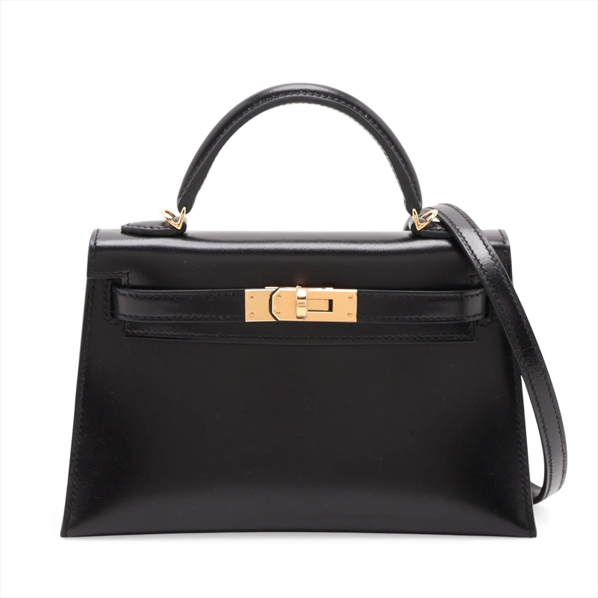 Hermès mini kelly 2 20 Serie Box calf Black Gold Metal Fittings