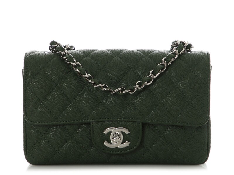 Dark Green Quilted Caviar Classic Mini Flap Bag Silver Hardware, 2018