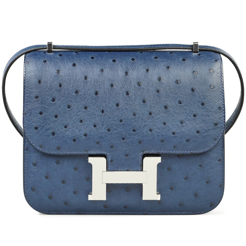 Hermes Bleu Saphir Ostrich Mini Constance 18 Palladium Hardware, 2021
