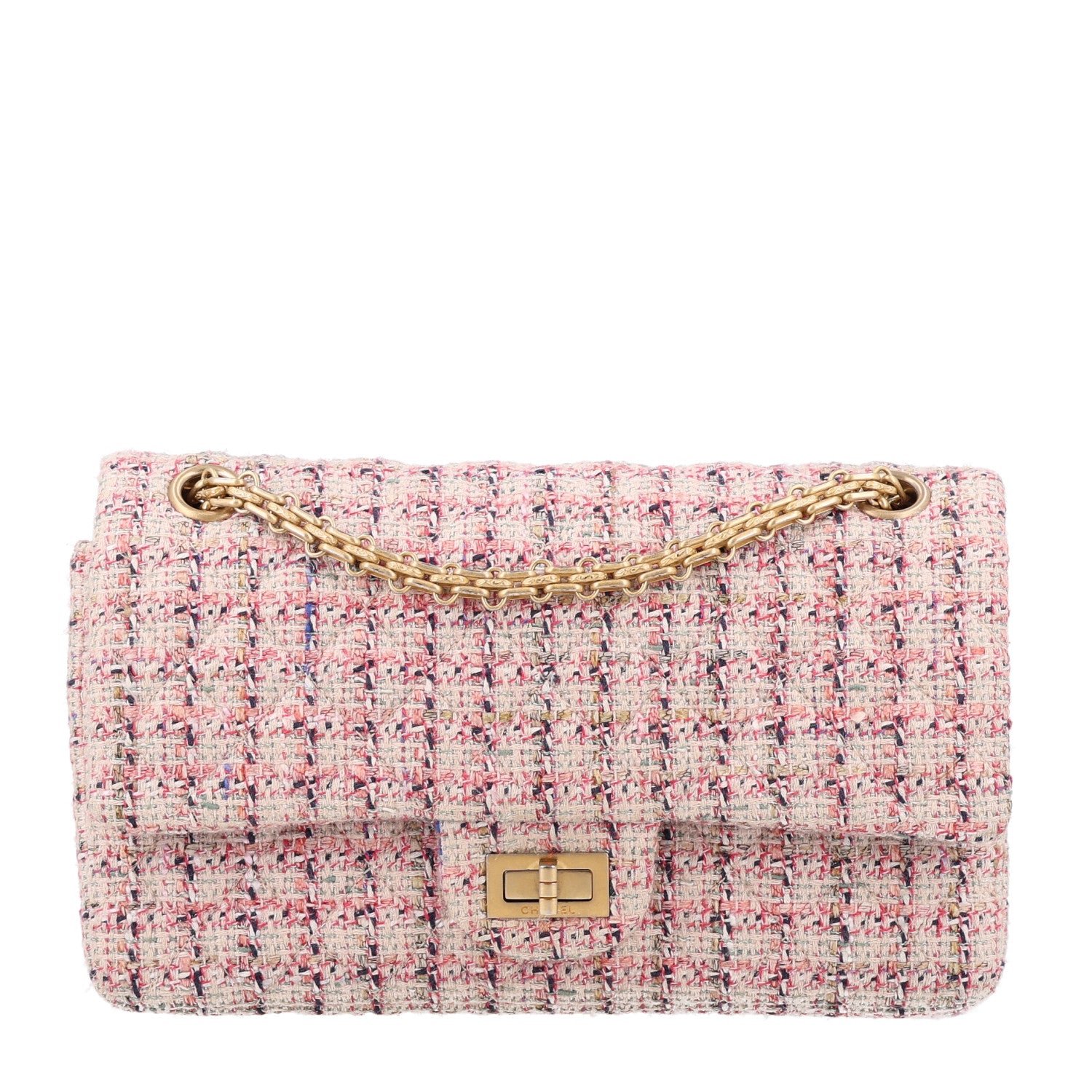 Chanel Tweed Quilted 2.55 Reissue 225 Flap Ecru Pink Multicolor