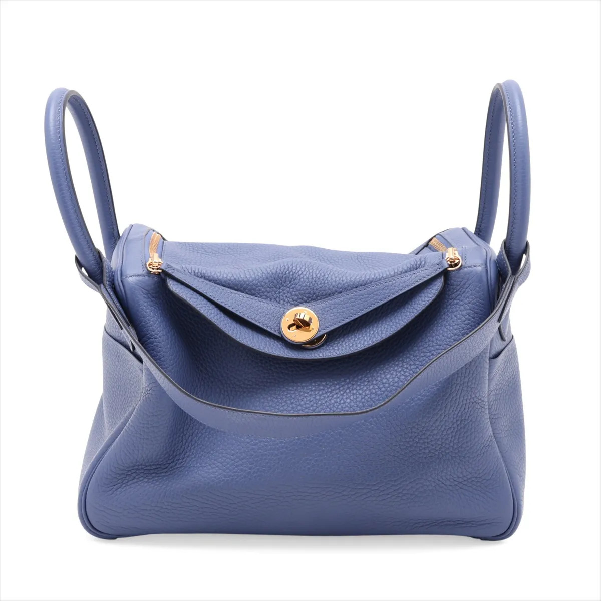 Hermès Lindy 30 Taurillon Clemence Blue brighton Gold Metal Fittings