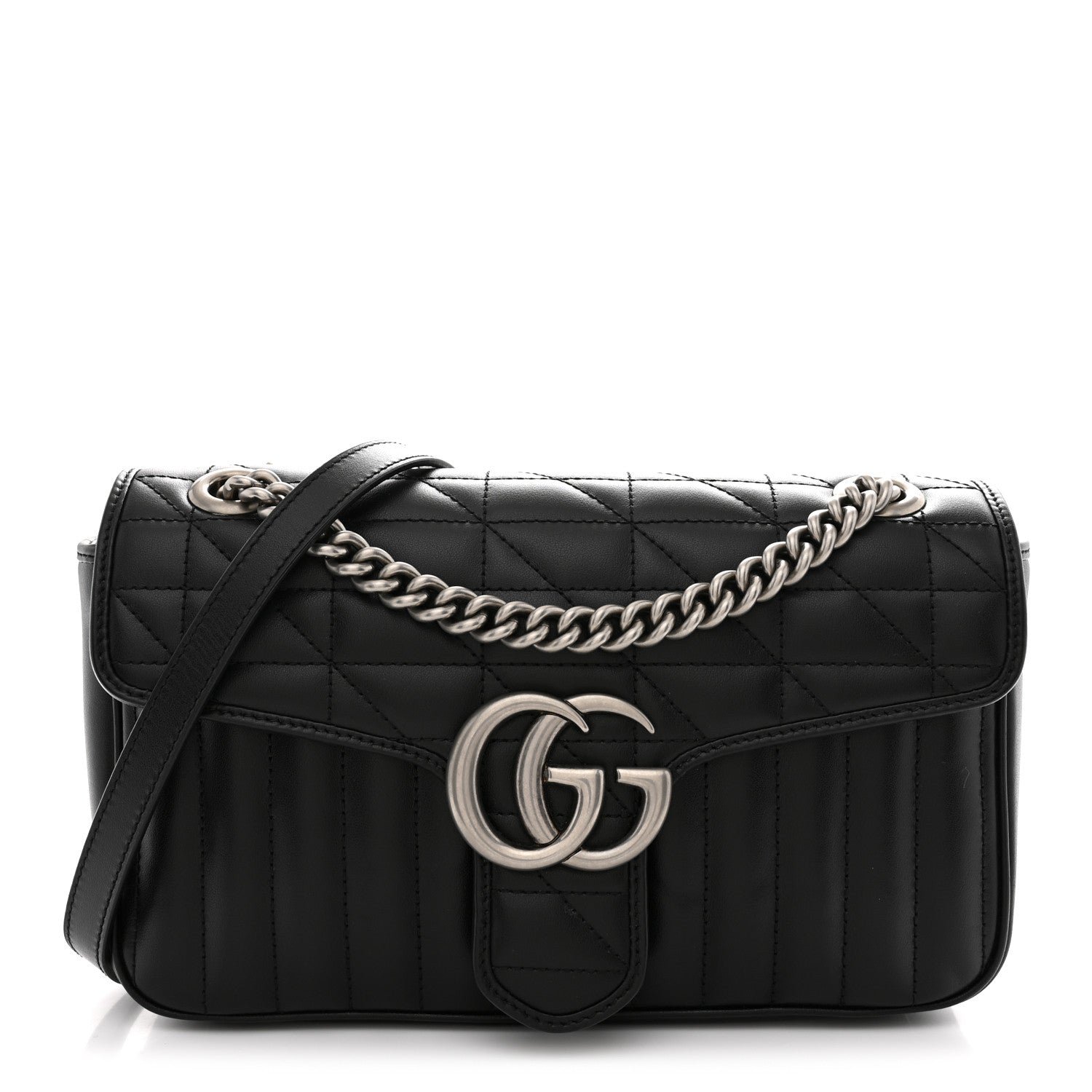 Gucci Calfskin Matelasse Aria Small GG Marmont Shoulder Bag Black