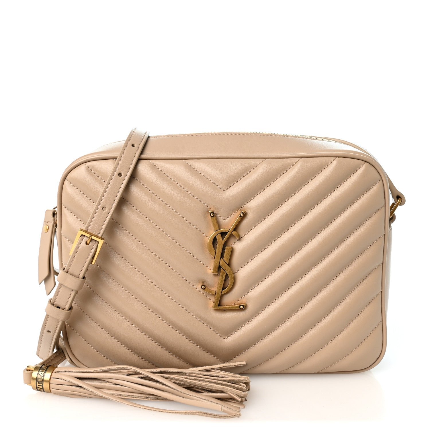 Saint Laurent Calfskin Matelasse Monogram Lou Camera Bag Dark Beige