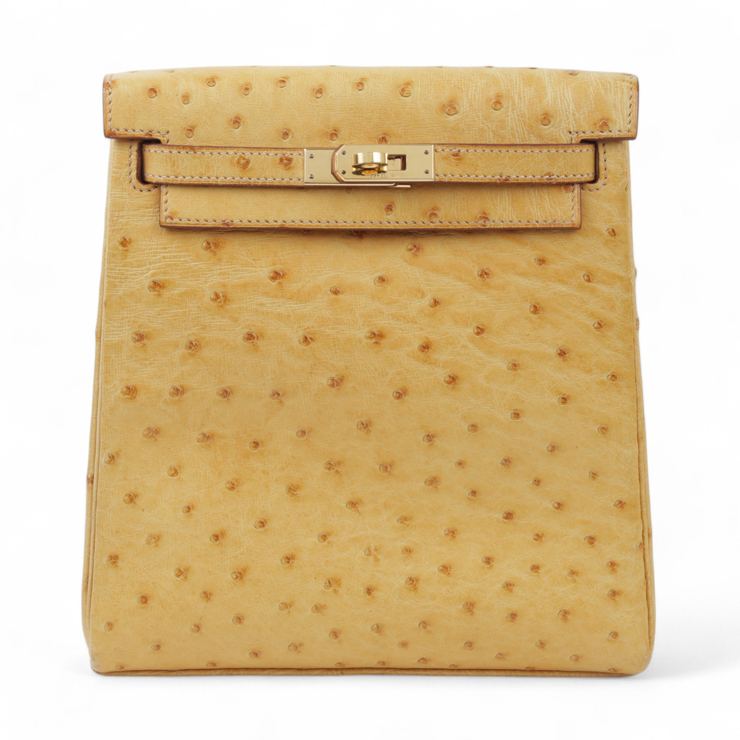 Hermes Fair ( Rank B ) HERMÈS Kelly Ado PM Safran (22) Ostrich Gold hardware Square D (2000)