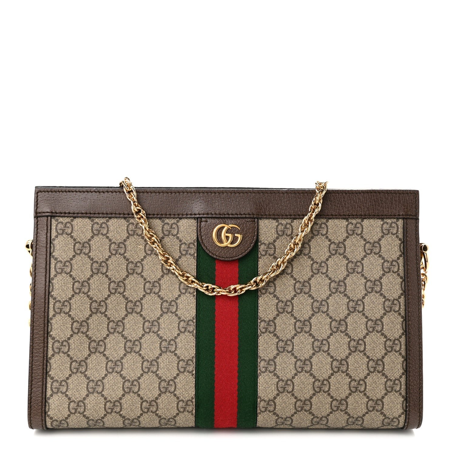 Gucci GG Supreme Monogram Web Medium Ophidia Chain Shoulder Bag Brown