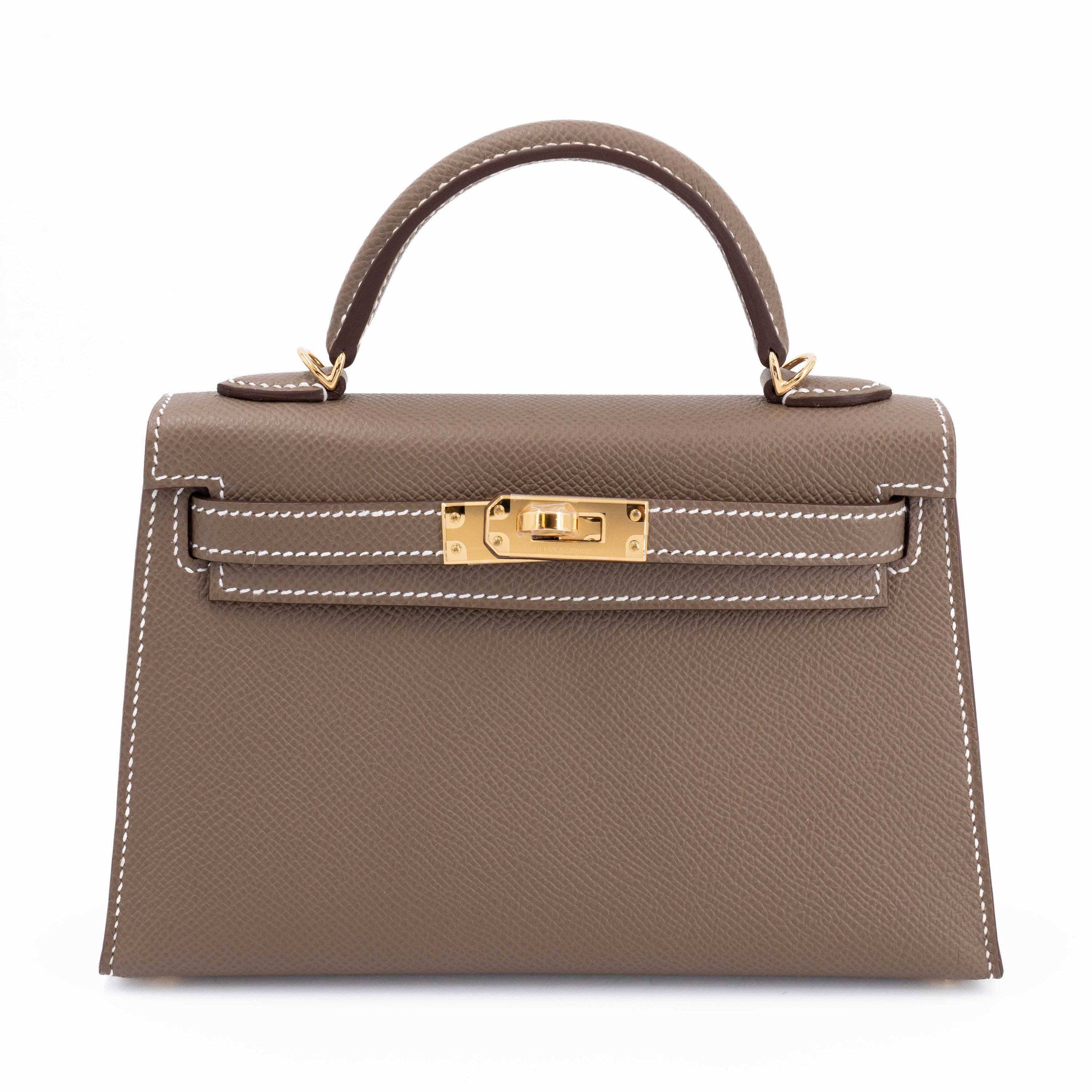 Brand New ( Rank N ) HERMÈS Mini Kelly II Etoupe (18) Epsom Gold hardware K (2025)