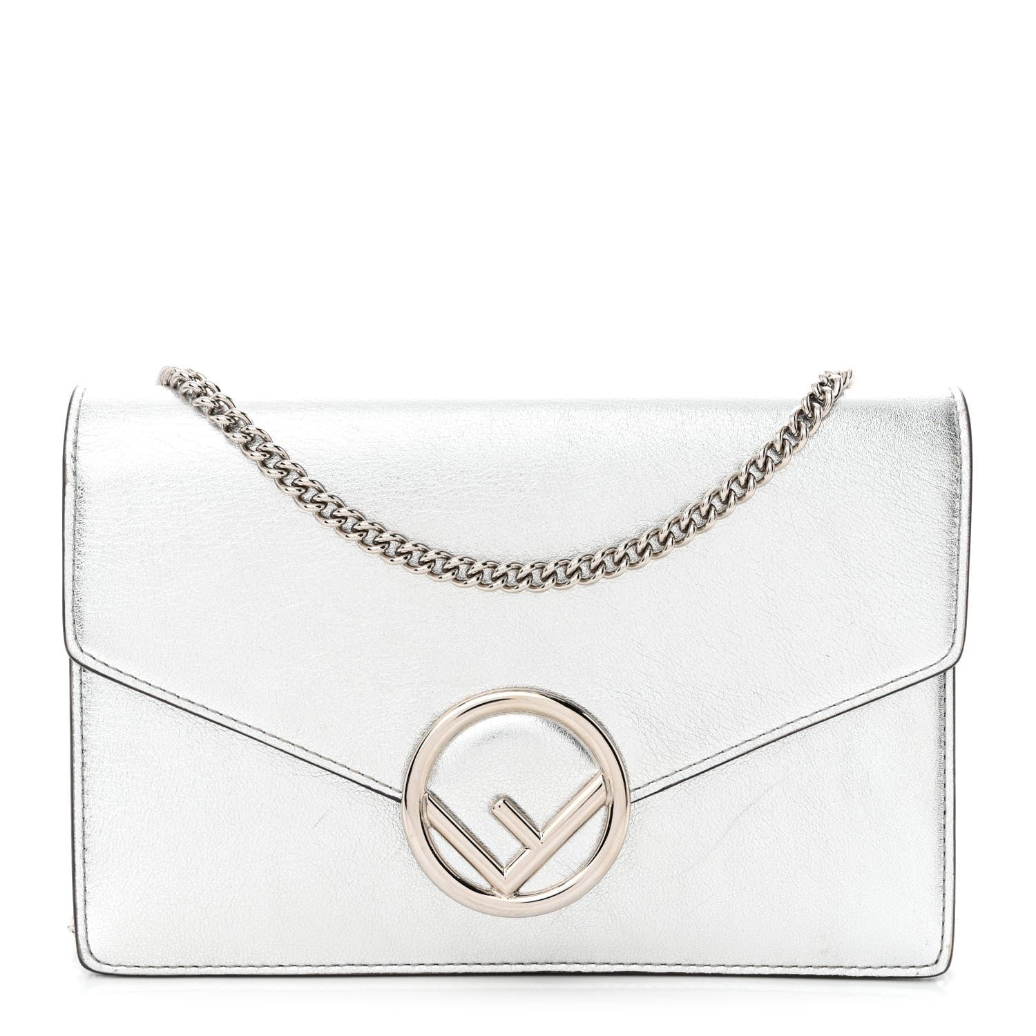 Fendi Vitello Catalan Mirror F is Fendi Medium Envelope Wallet on Chain Argento