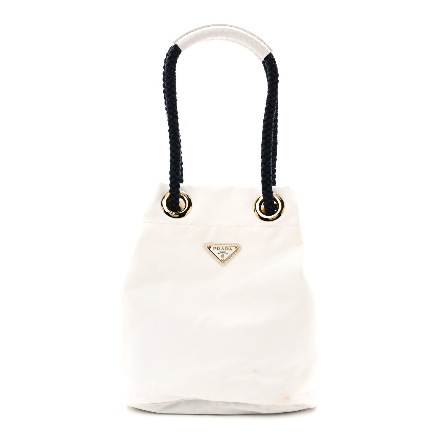 Prada Re-Nylon Triangle Mariner Small Bucket Bag White Baltico