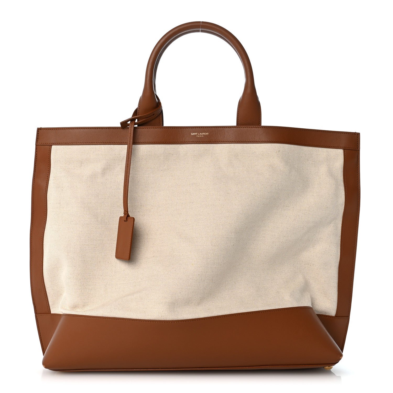Saint Laurent Saint Laurent Calfskin Linen Two Tone Cabas Tote Beige