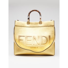 Fendi Gold Leather Medium Sunshine Tote Bag -8BH386