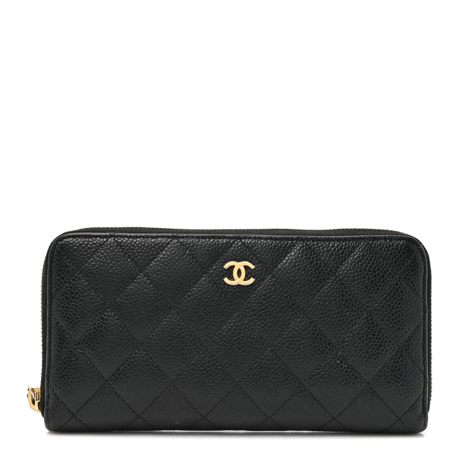 Caviar Quilted Large Gusset Zip Around Wallet Black