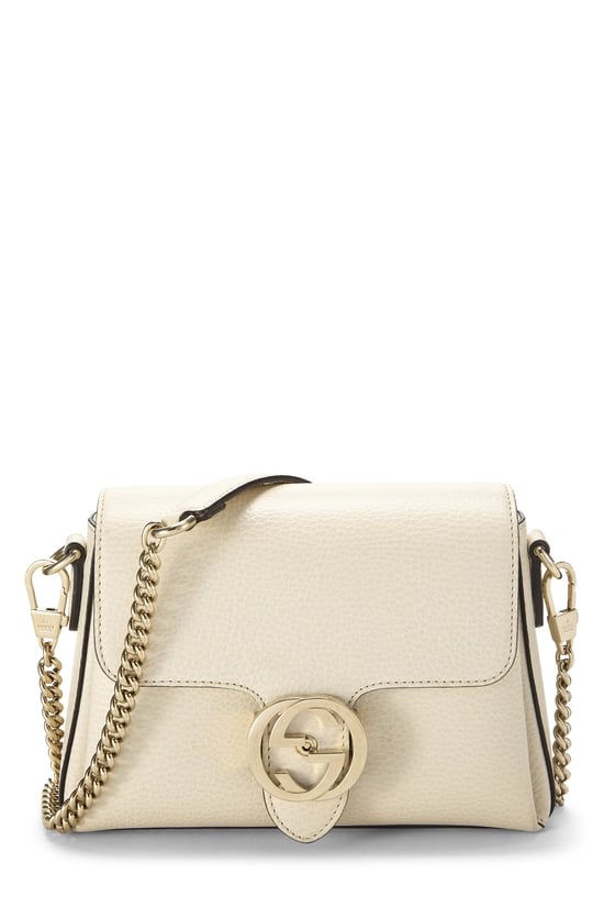 White Leather Interlocking Shoulder Bag Small