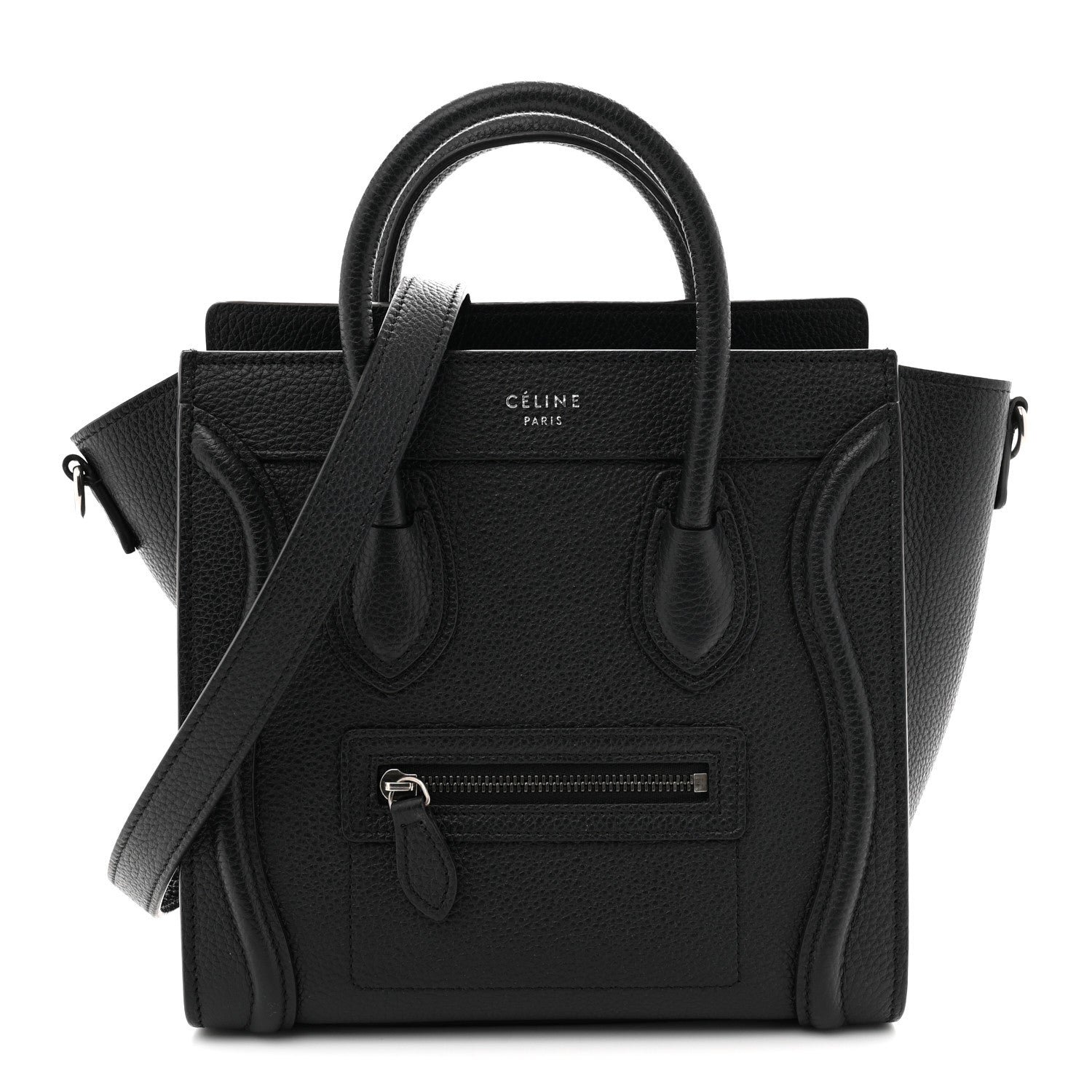 Celine Drummed Calfskin Nano Luggage Black