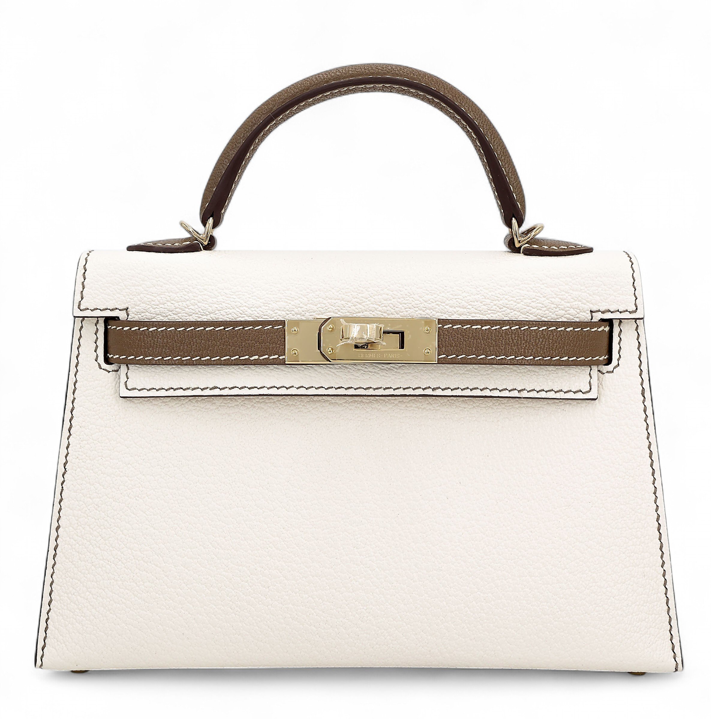 Hermes Brand New ( Rank N ) HERMÈS Special Order Mini Kelly II HSS Nata (I2) Etoupe (18) Chevre Permabrass hardware W (2024)