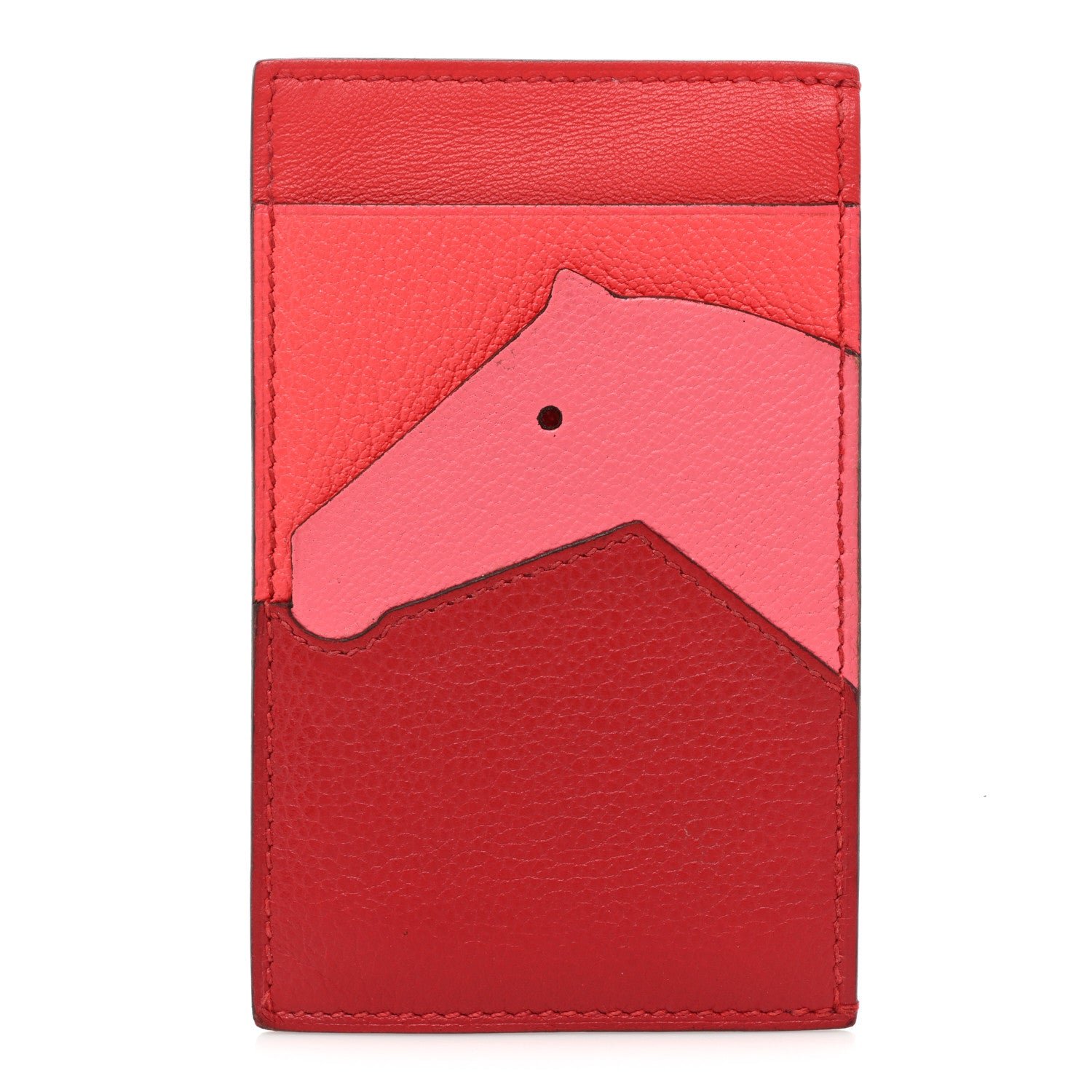 Hermes Evercolor Chevre Mysore Swift Les Petits Chevaux Card Holder Piment Rose Lipstick Rose Texas Rouge De Coeur