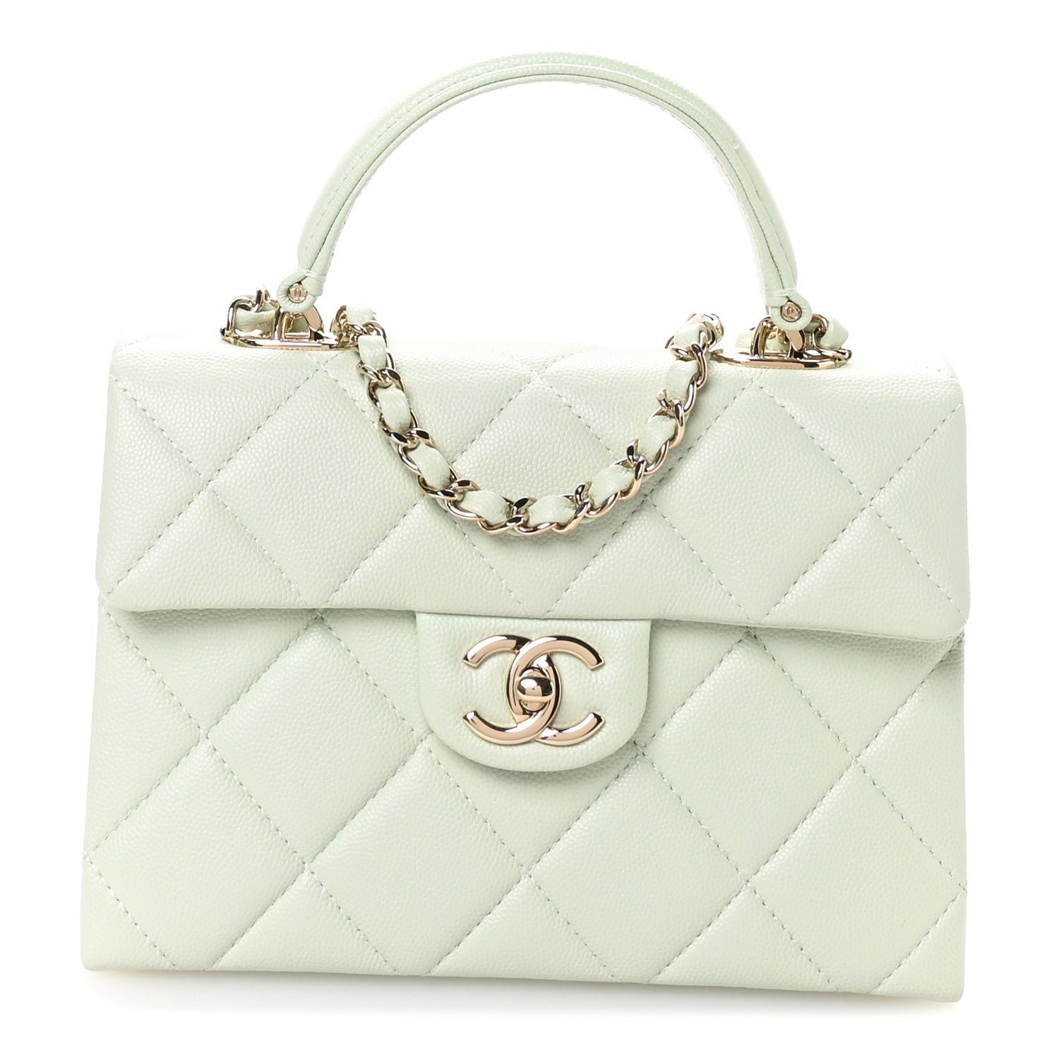 Chanel Chanel Caviar Quilted Retro Medium Twist Top Handle Clutch Light Green