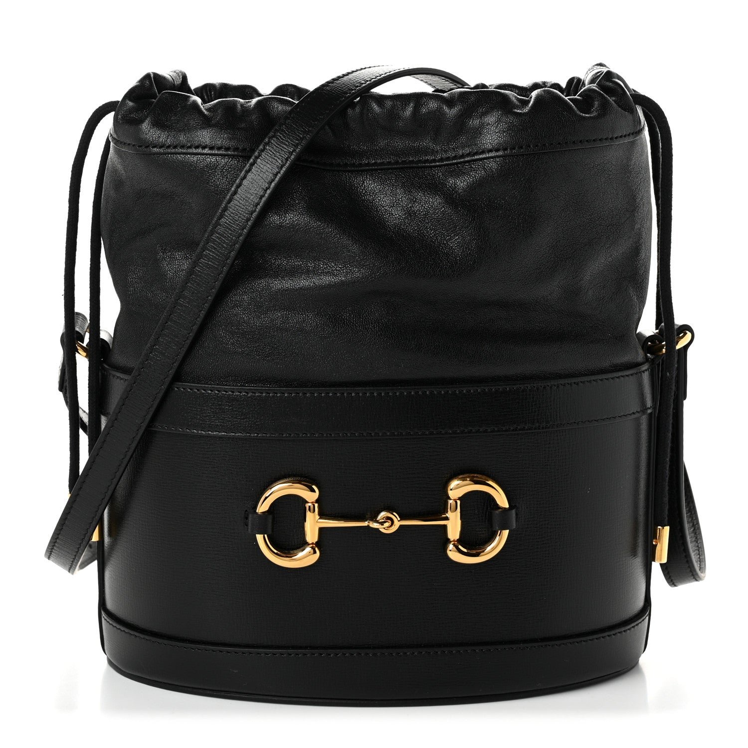 Gucci Azalea Sakai Calfskin Horsebit 1955 Drawstring Bucket Bag Black