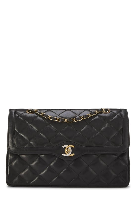 Black Quilted Lambskin Paris Limited Double Flap Jumbo