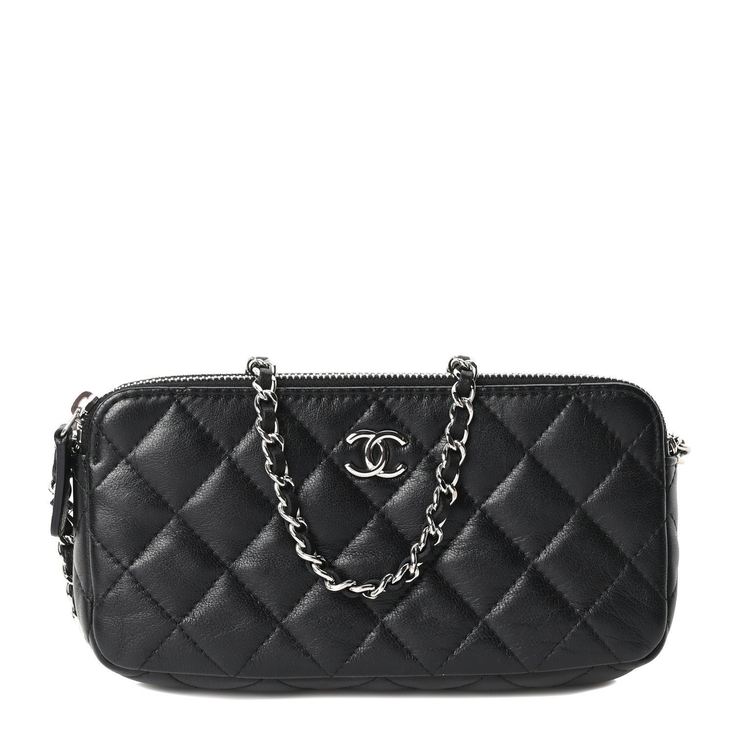 Chanel Lambskin Quilted Small Clutch With Chain Black