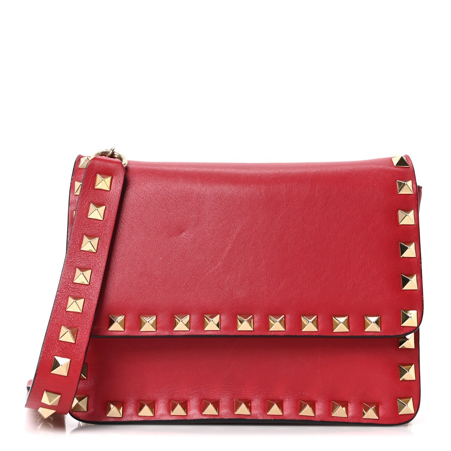 Valentino Garavani Vitello Rockstud Chain Flap Crossbody Bag Red