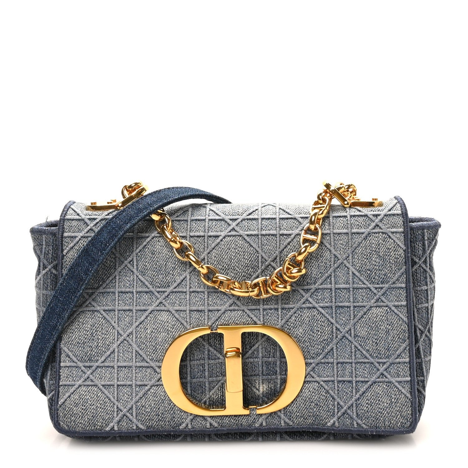 Christian Dior Denim Cannage Small Caro Bag Blue