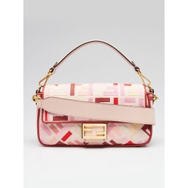 Fendi Fendi Pink/Red FF Cotton Canvas Medium Baguette Bag - 8BR600