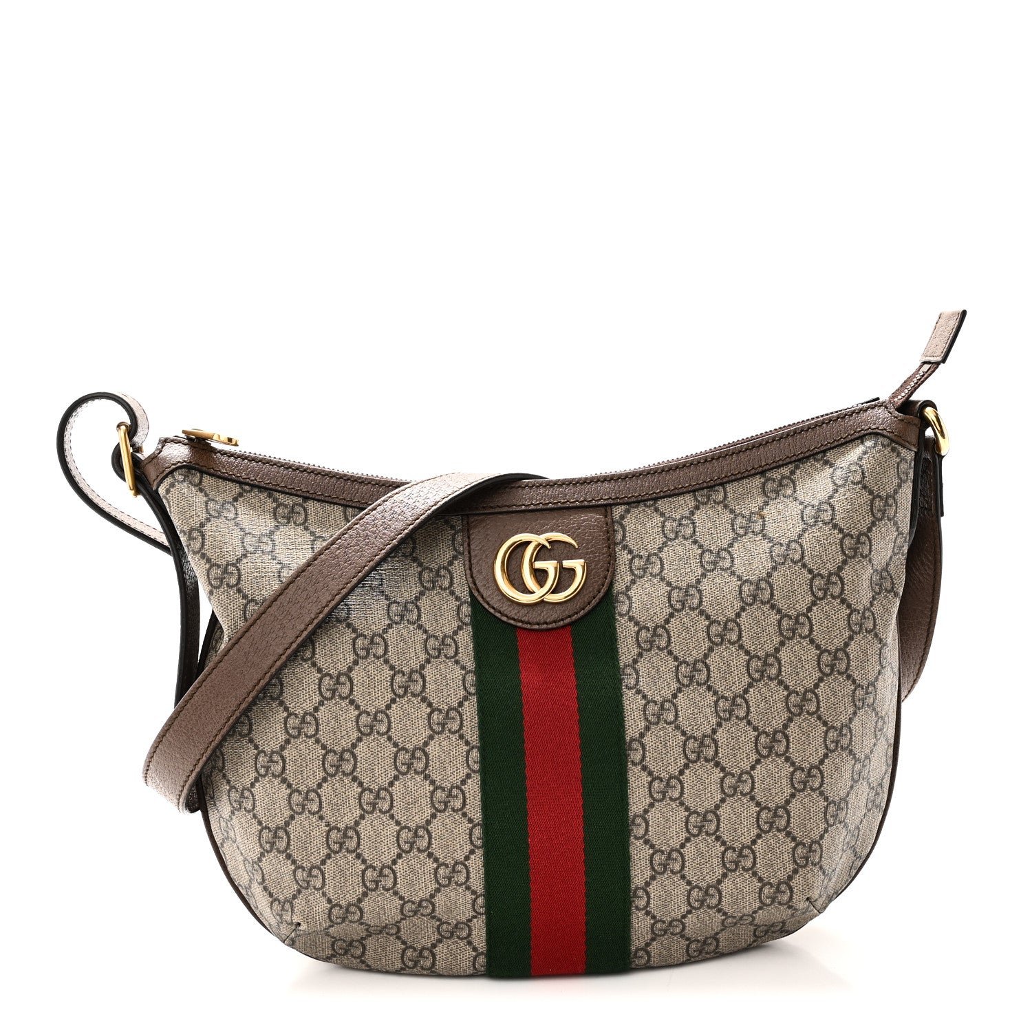 Gucci GG Supreme Monogram Web Small Ophidia Half Moon Hobo Brown