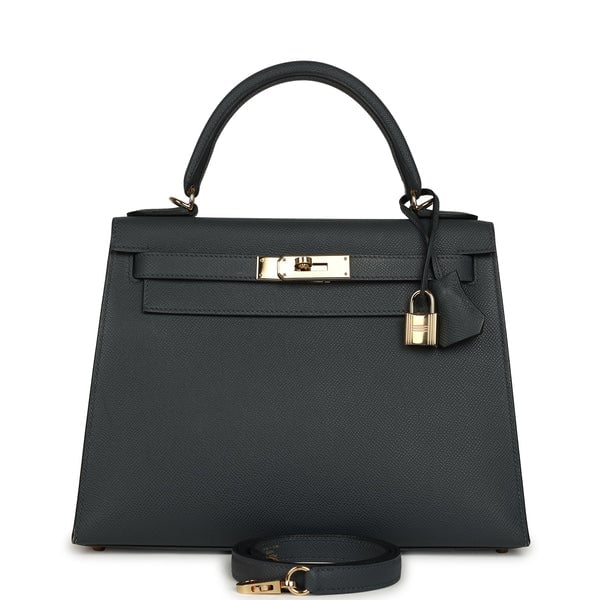 Hermes Pre-owned Hermes Kelly Sellier 28 Gris Misty Epsom Permabrass Hardware