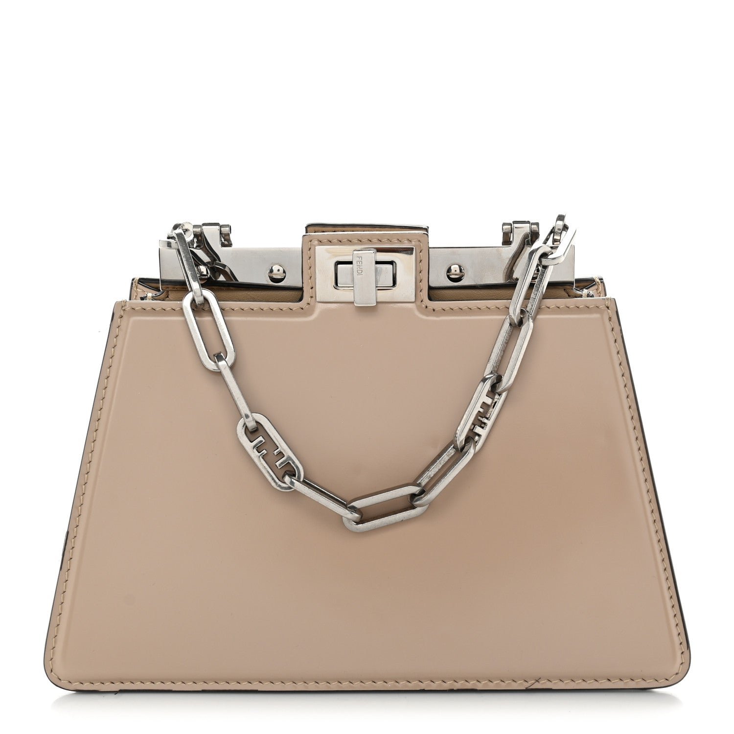 Fendi Patent Petite Peekaboo Cut Beige Amid