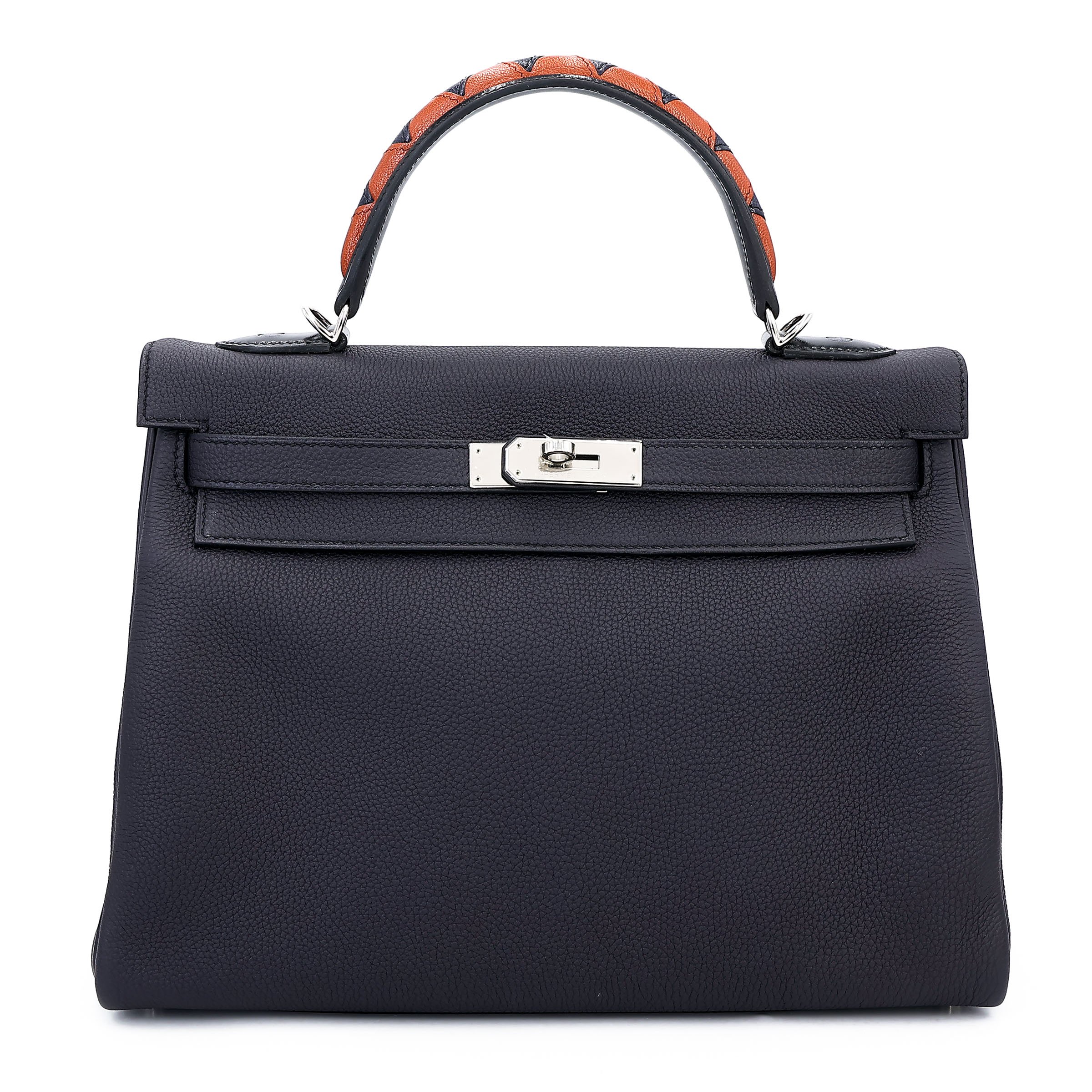 Hermes Excellent ( Rank SA ) HERMÈS Kelly 32 AU Galop Bleu Indigo (76) Noir (89) Cuivre (6C) Togo Box-calf Chevre Palladium hardware A (2017)