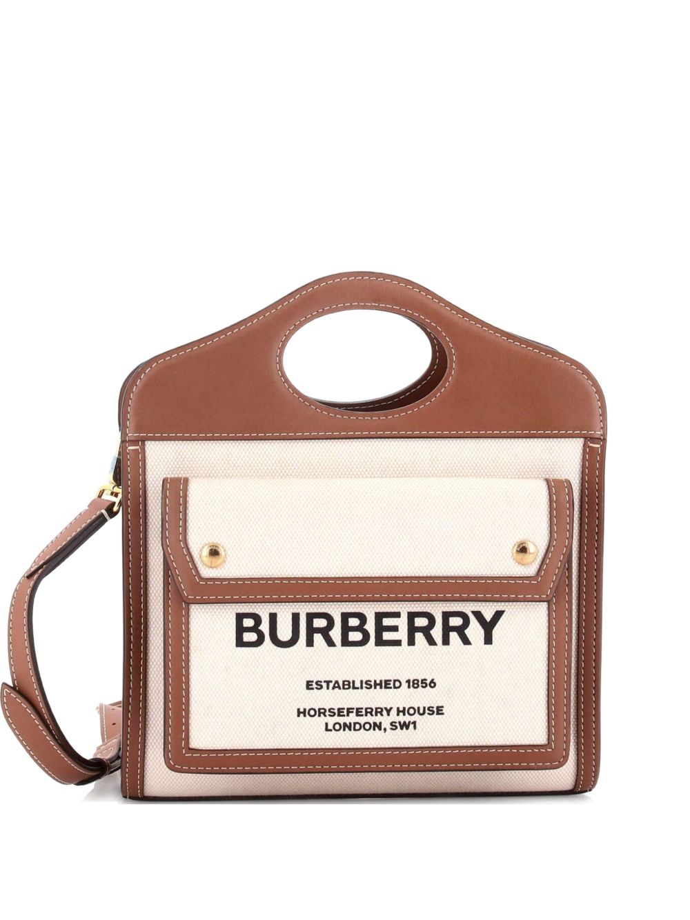 Burberry Logo Pocket Tote Canvas with Leather Mini crossbody bag