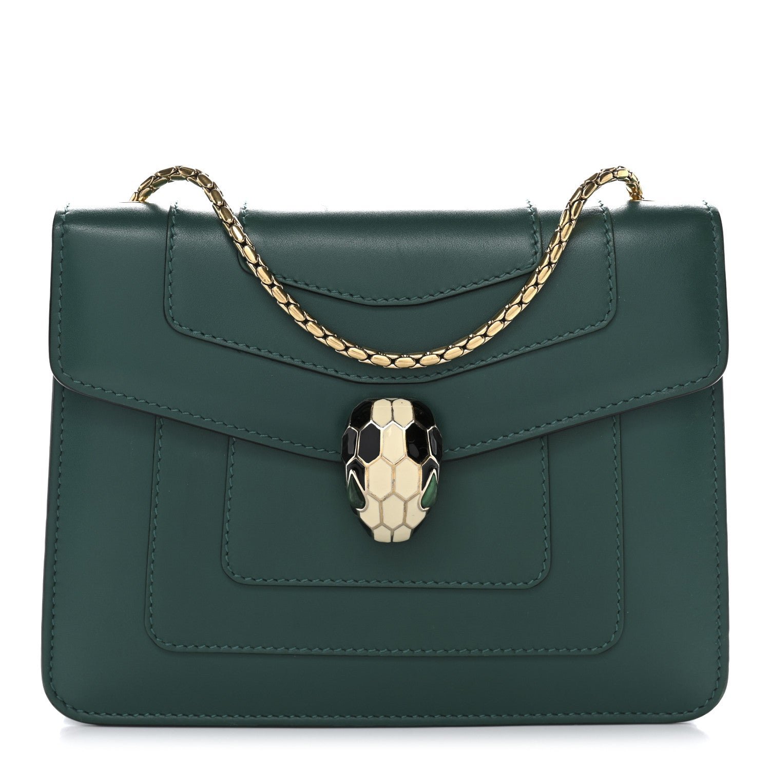 Bulgari Calfskin Small Serpenti Forever Snake Strap Crossbody Bag Emerald Green
