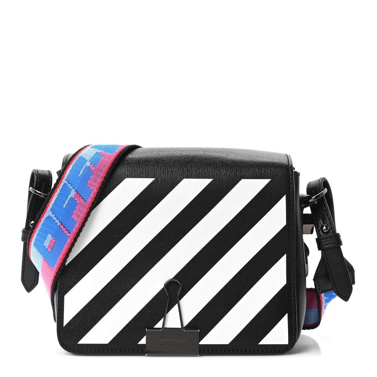 Off-White Saffiano Striped Mini Diag Binder Clip Bag Black White Indus