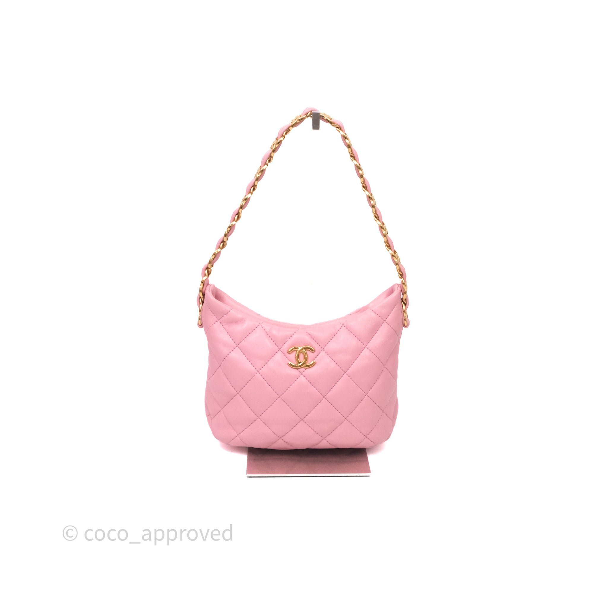 Chanel Quilted Hobo With CC Chain Pink Lambskin Gold Hardware