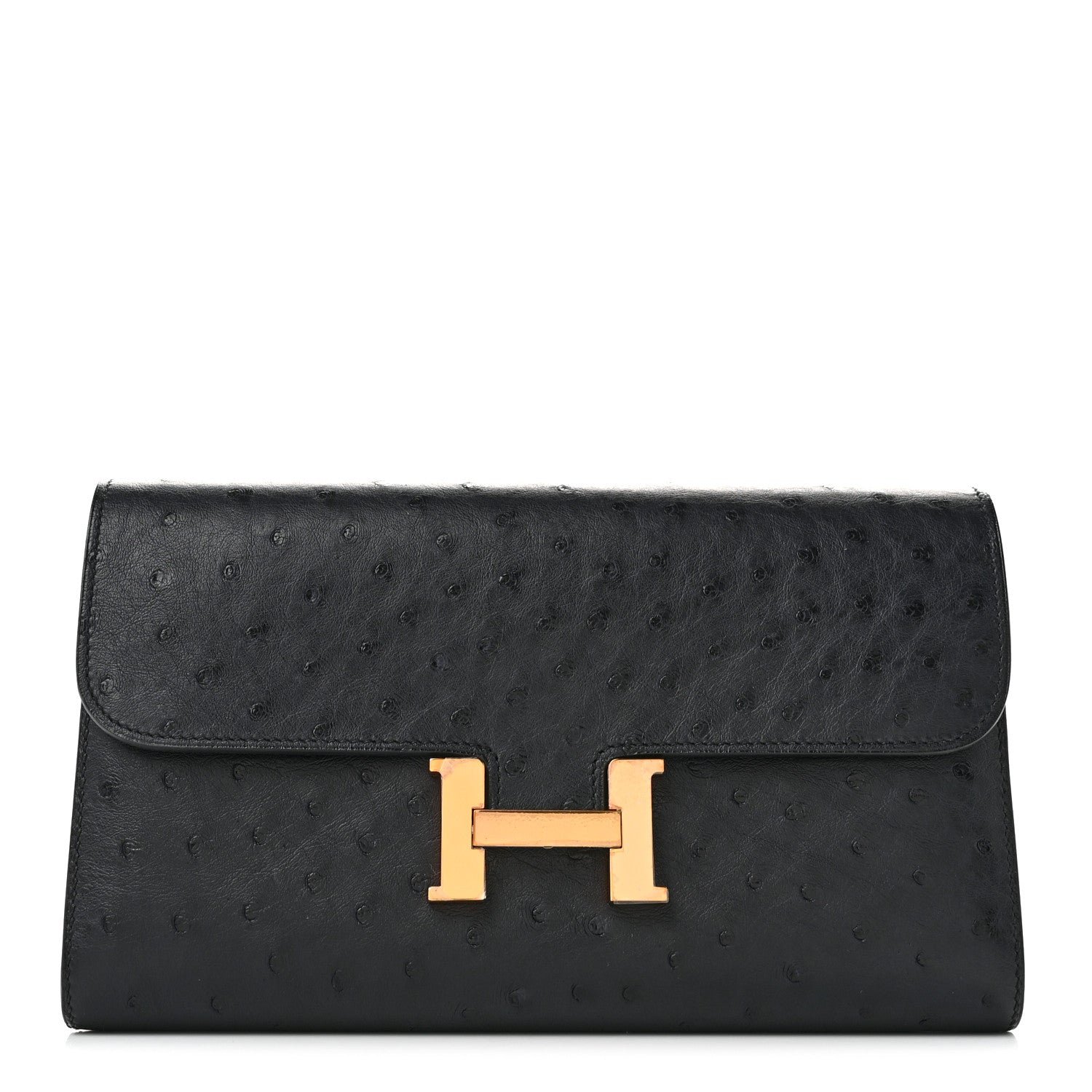 Hermes Ostrich Constance Long Wallet Bleu Indigo
