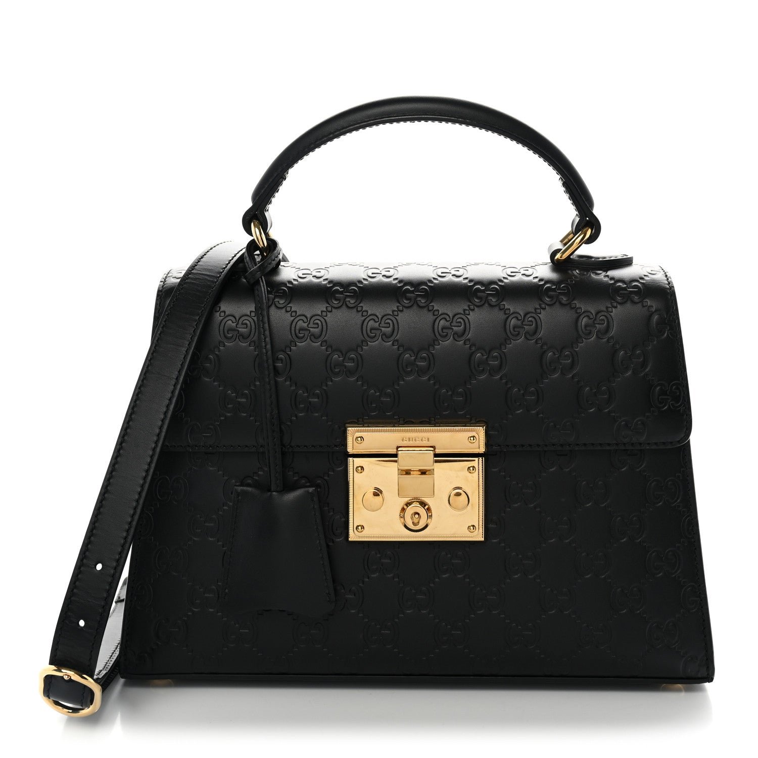 Gucci Guccissima Signature Small Padlock Top Handle Bag  Black