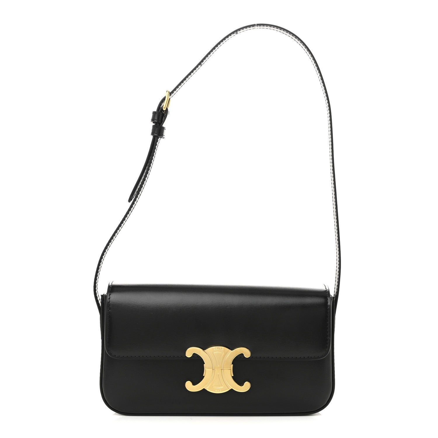 Celine Shiny Calfskin Triomphe Shoulder Bag Black