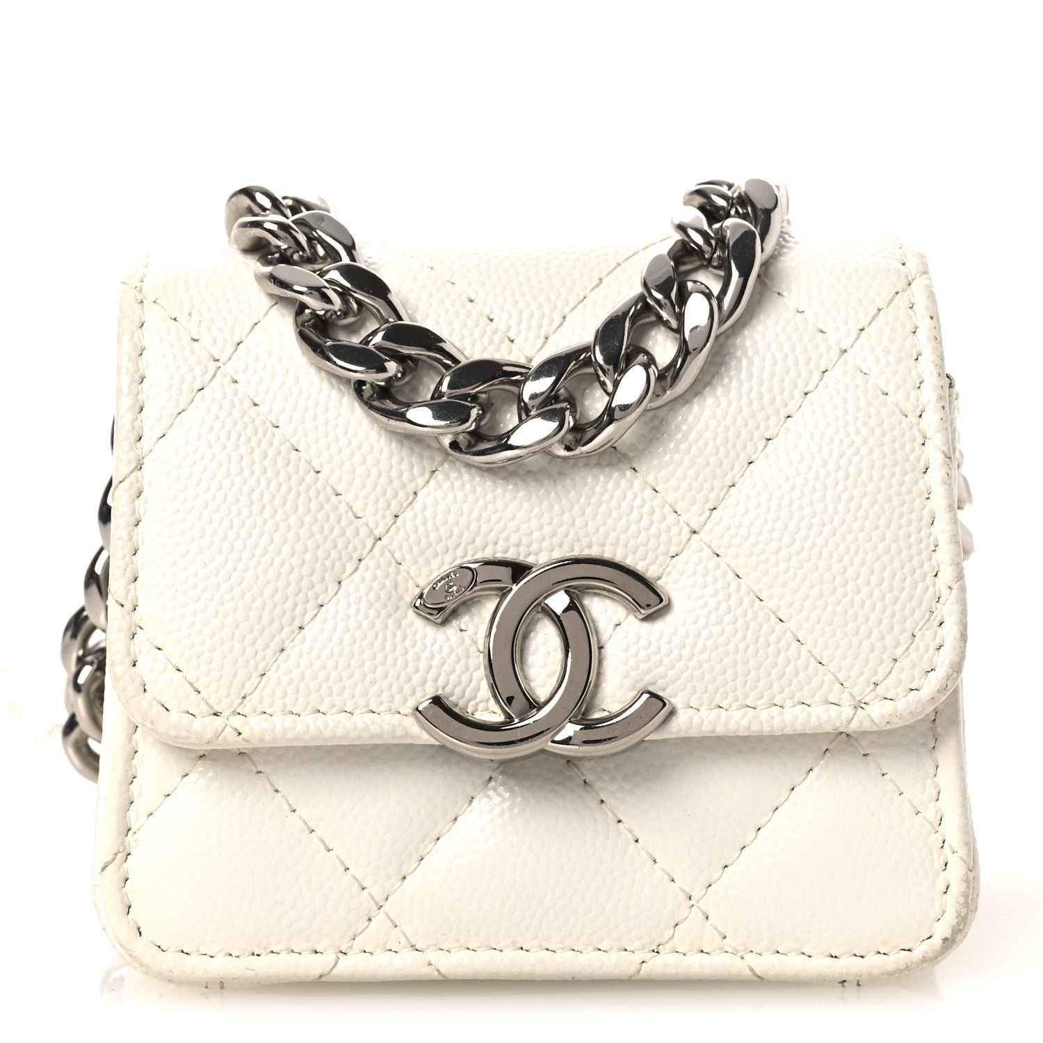 Chanel Caviar Quilted Enamel Coco Clutch With Chain White