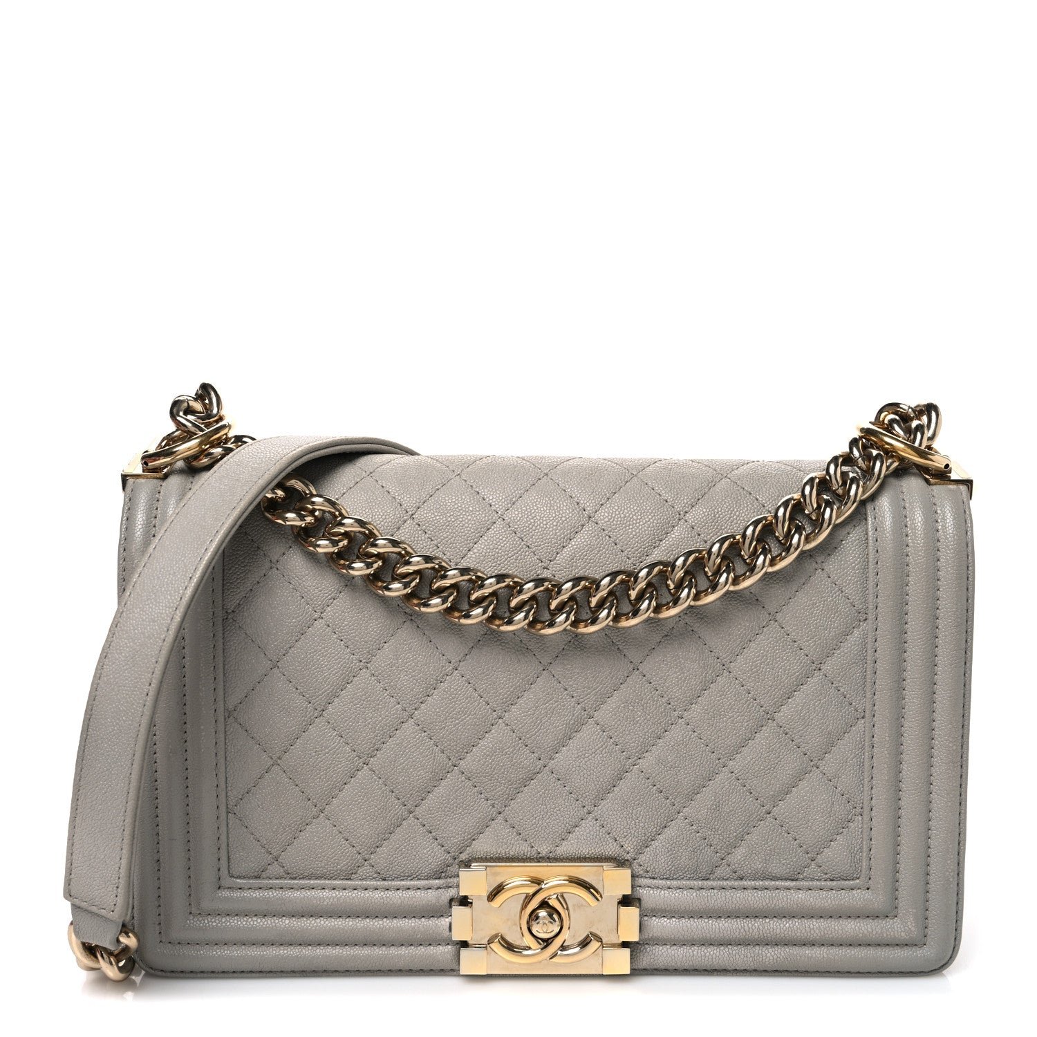 Chanel Caviar Quilted Medium Boy Flap Light Grey