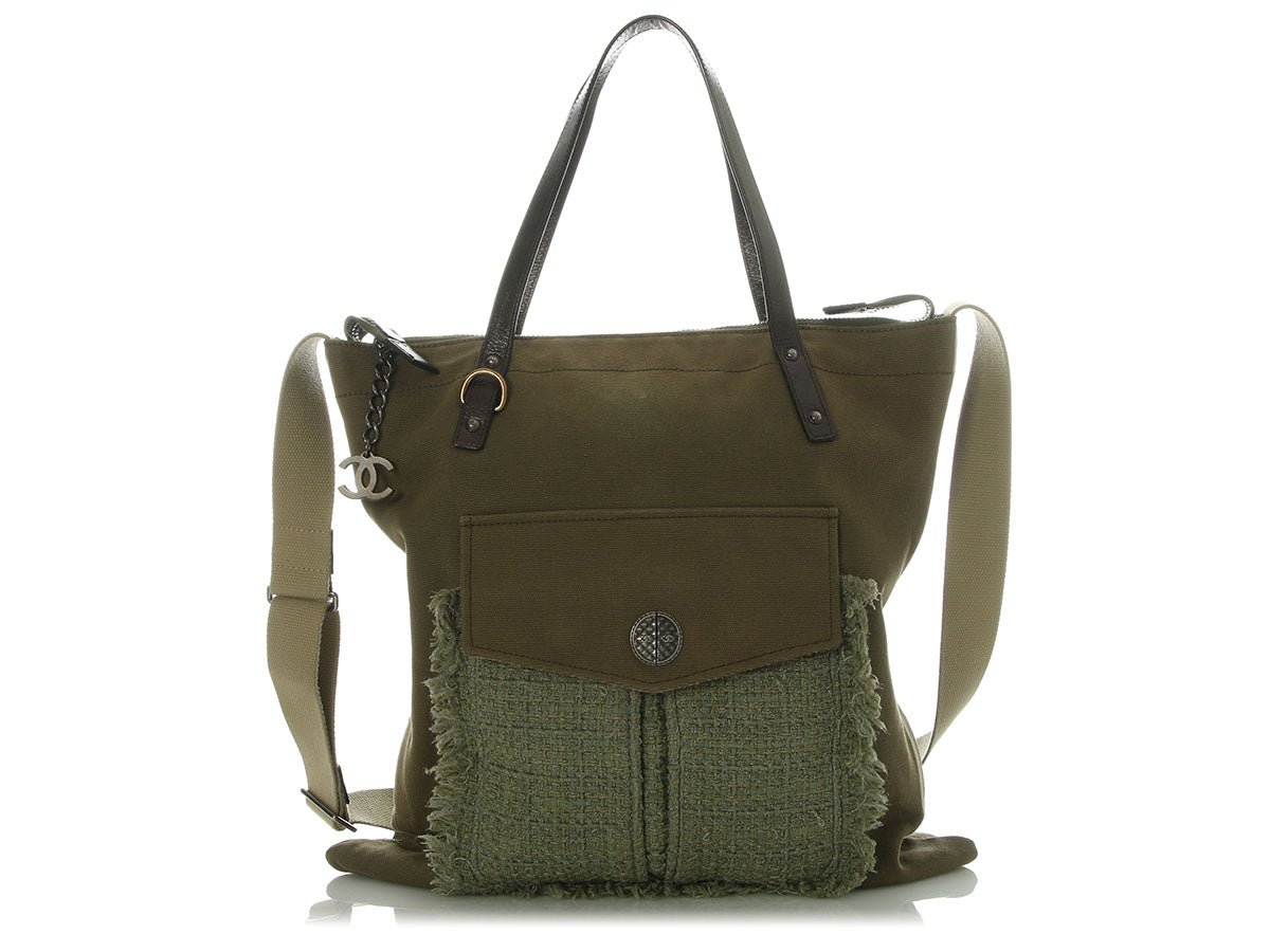 Chanel Olive Green Canvas Coco Cuba Tote