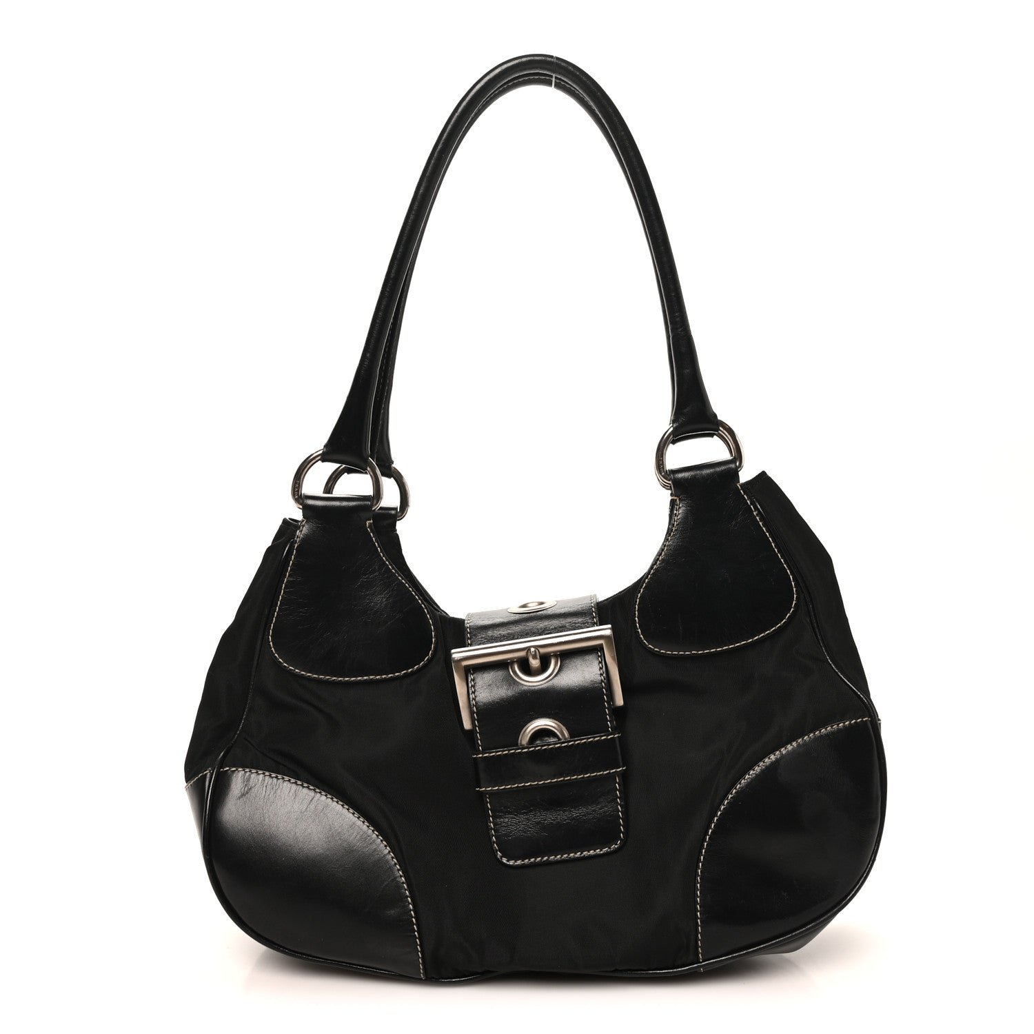 Prada Tessuto Nylon Moon Shoulder Bag Black