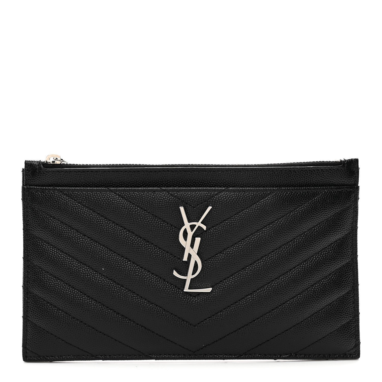 Saint Laurent Grain De Poudre Chevron Monogram Bill Pouch Black