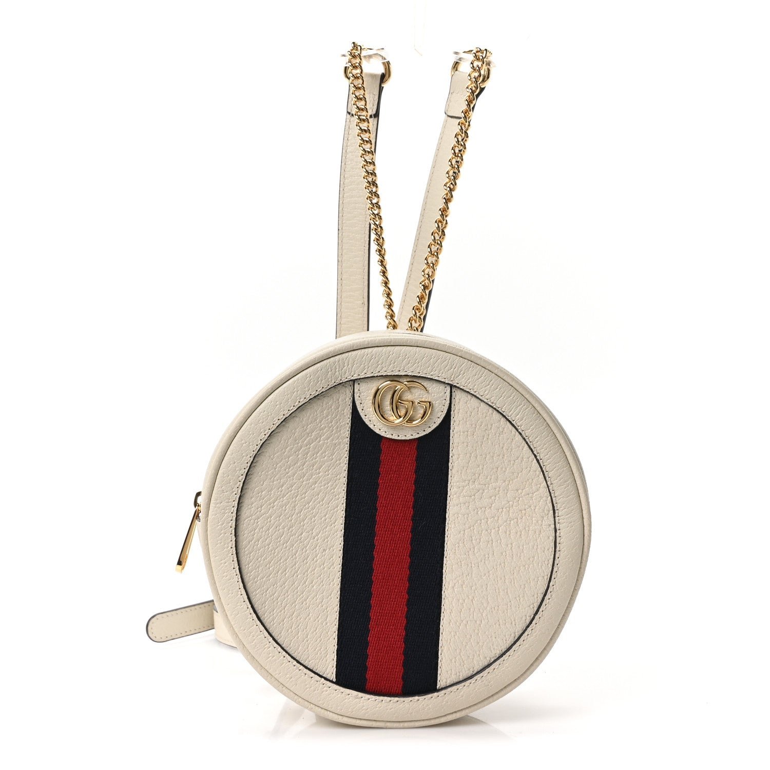 Gucci Textured Calfskin Web Mini Ophidia Round Backpack Mystic White