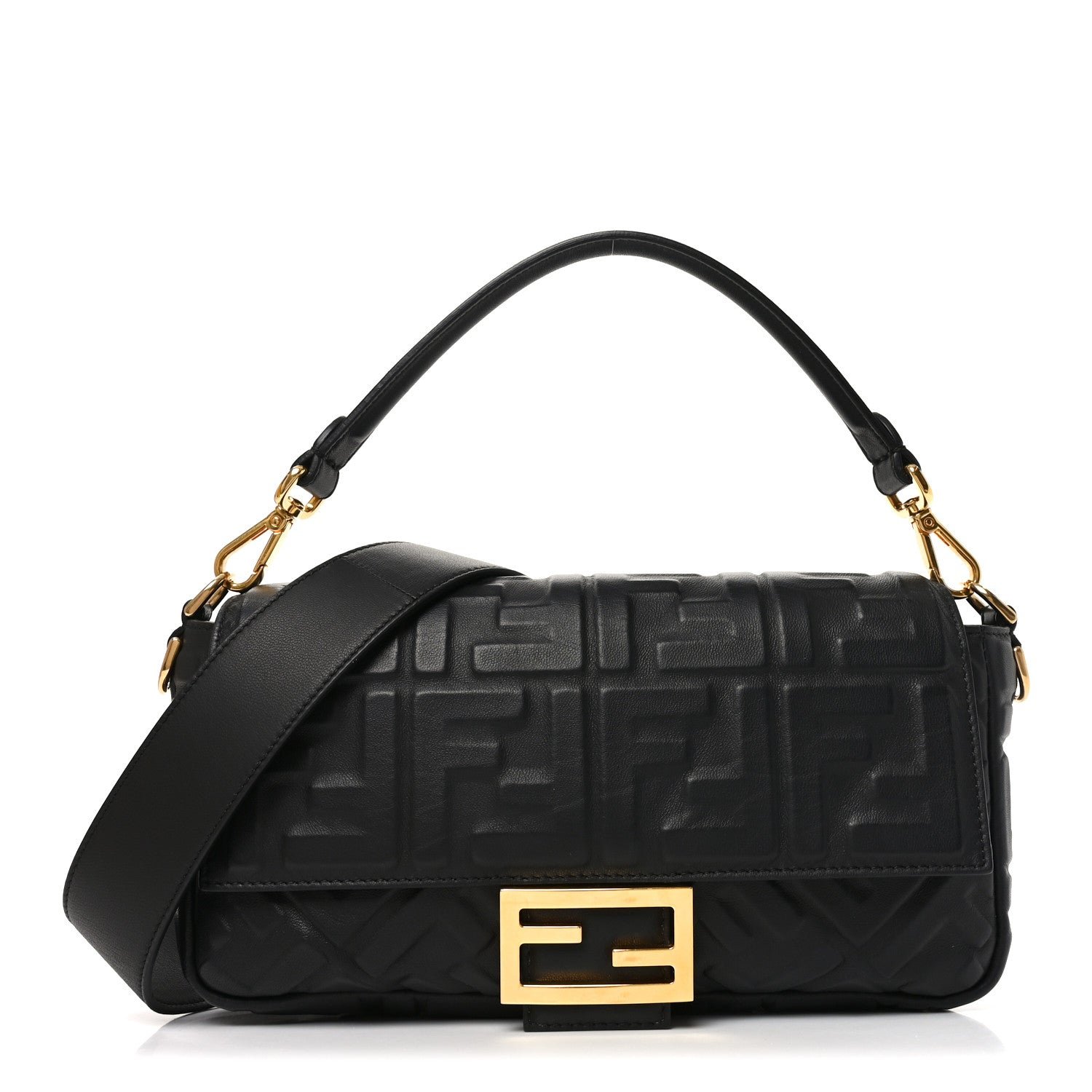 Fendi Nappa FF 1974 Embossed Baguette Black