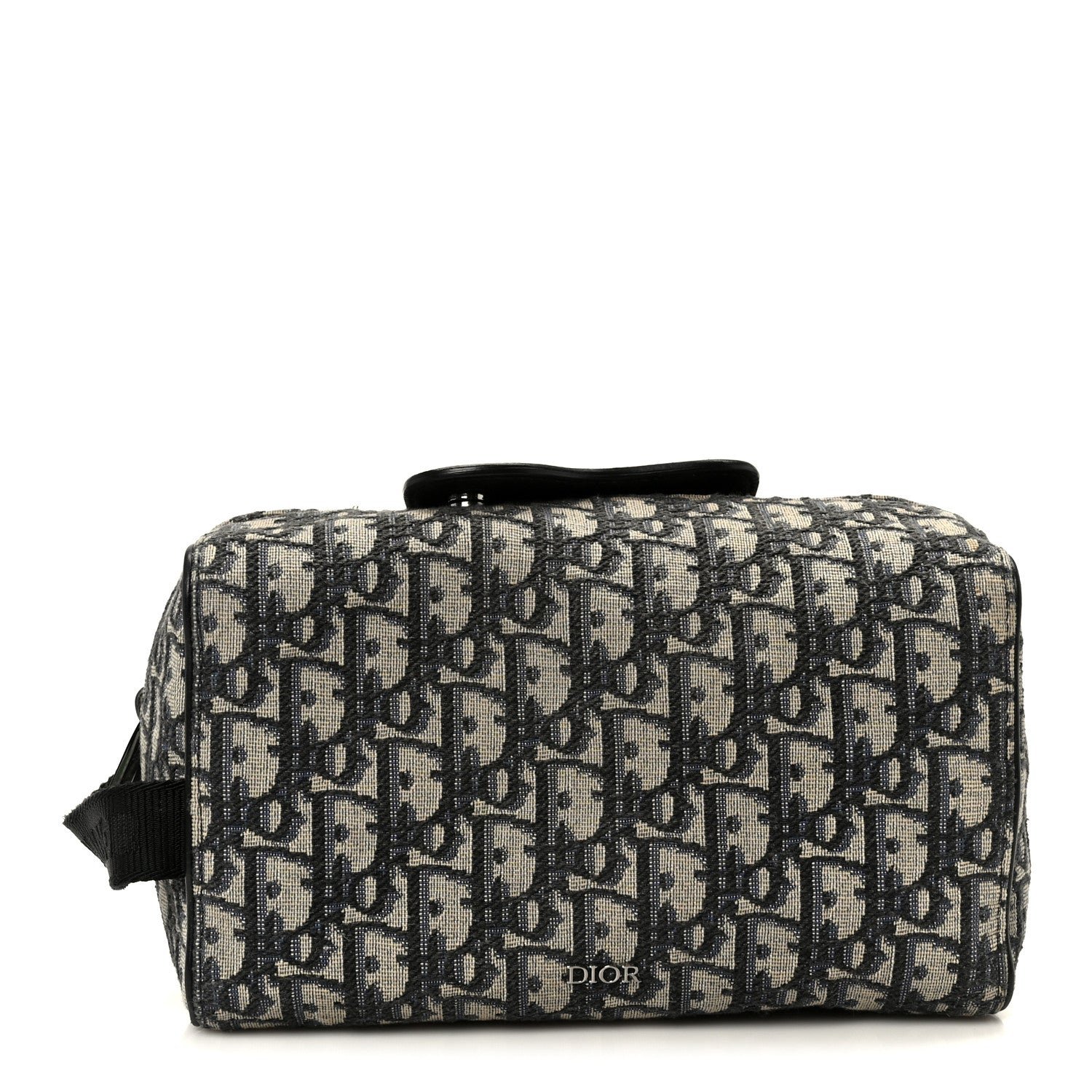 Christian Dior Oblique Jacquard Grained Calfskin Lingot Toiletry Case Blue Black