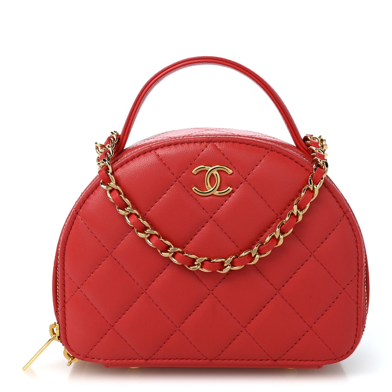 Chanel Lambskin Quilted Small Chic Riviera Top Handle Vanity Case Red