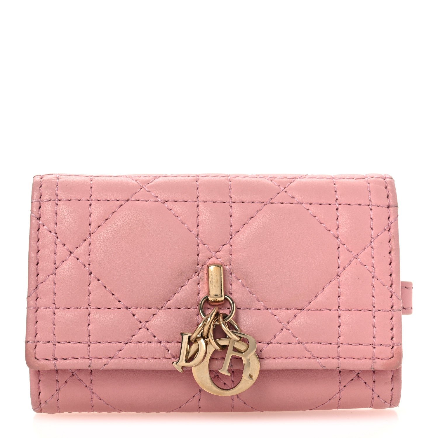 Christian Dior Lambskin Cannage Miss Dior 4 Key Holder Wallet Pink