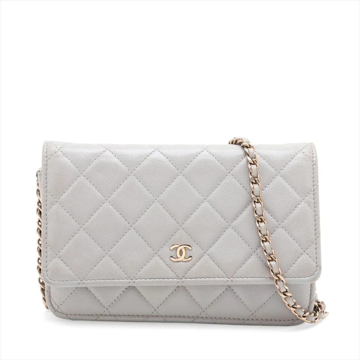 Chanel Matelasse Caviar Skin Chain Wallet Gray Gold Metal Fittings random plate