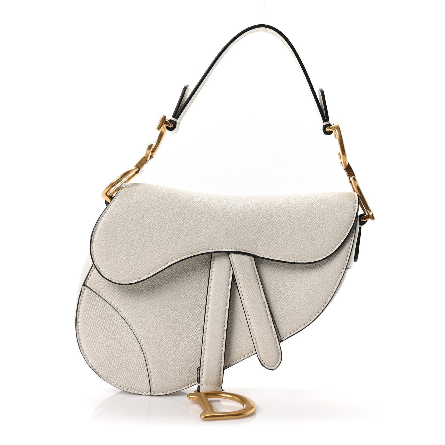 Christian Dior Grained Calfskin Mini Saddle Bag White